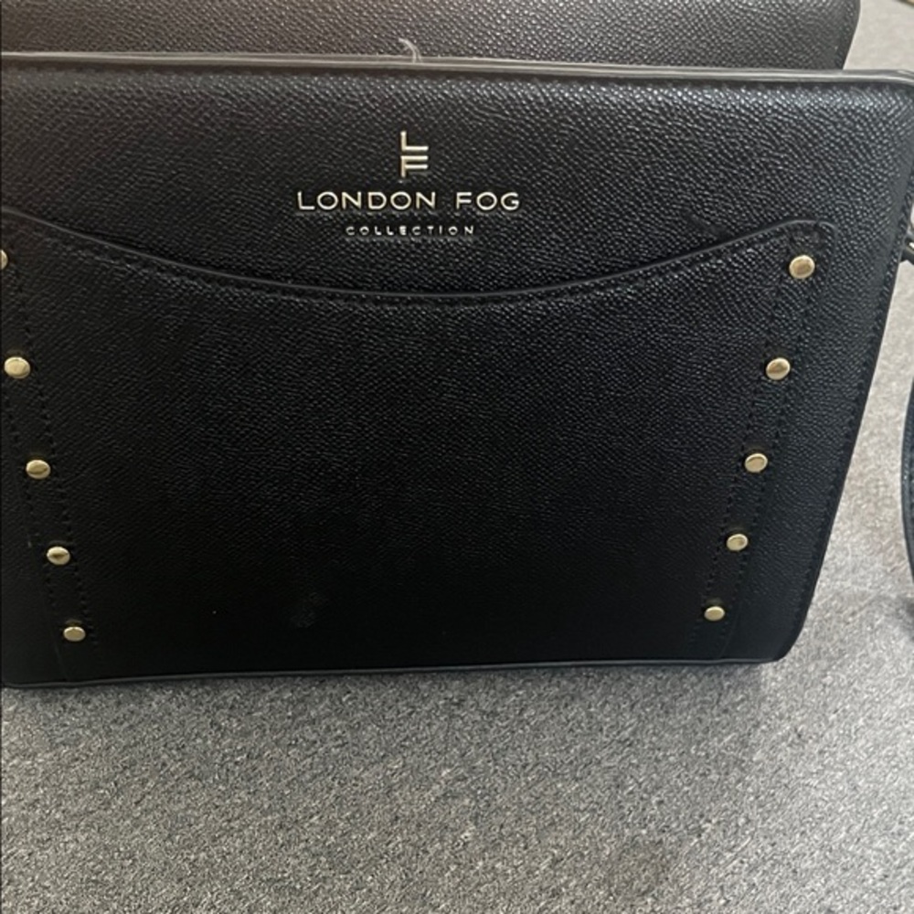 London Fog Black Crossbody Bag with Gold Accents